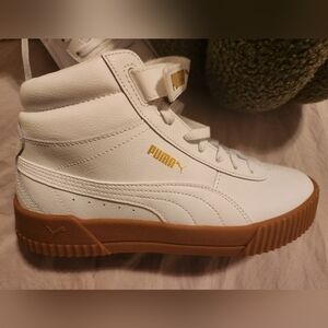PUMA White and Brown High-Top Sneakers Sz 7.5